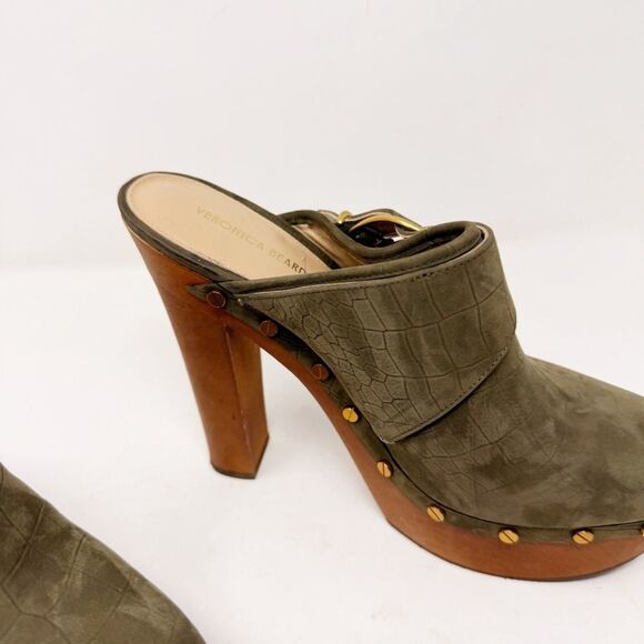 Veronica Beard Alek Croc Embossed Leather Clogs Platform Size 9.5 - Picture 3 of 10